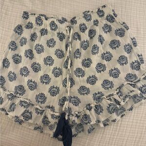 Rachel Zoe Patterned White and Blue Drawstring Shorts